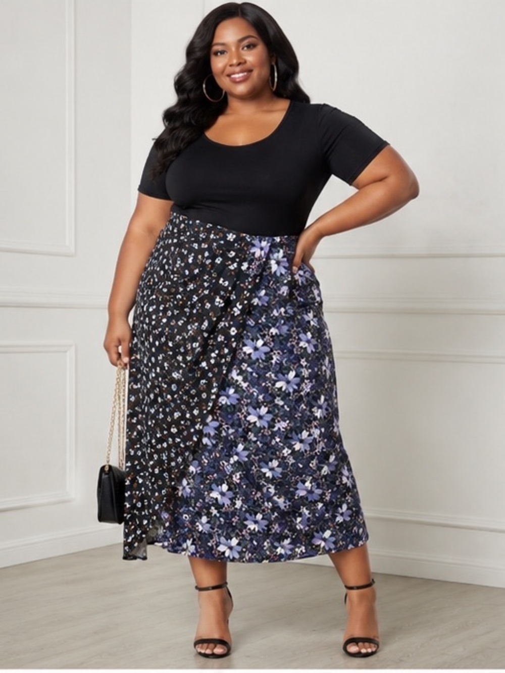 ELOQUII Floral Wrap Midi Skirt